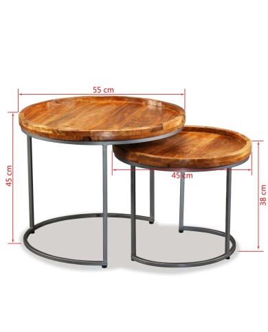 Ensemble de tables d'appoint 2 pcs Bois de manguier massif