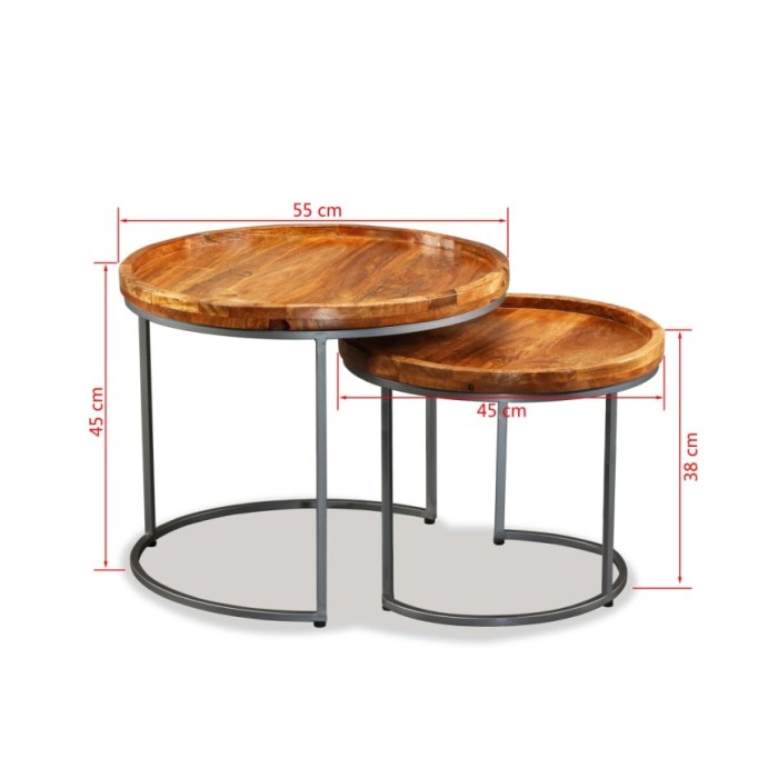 Ensemble de tables d'appoint 2 pcs Bois de manguier massif
