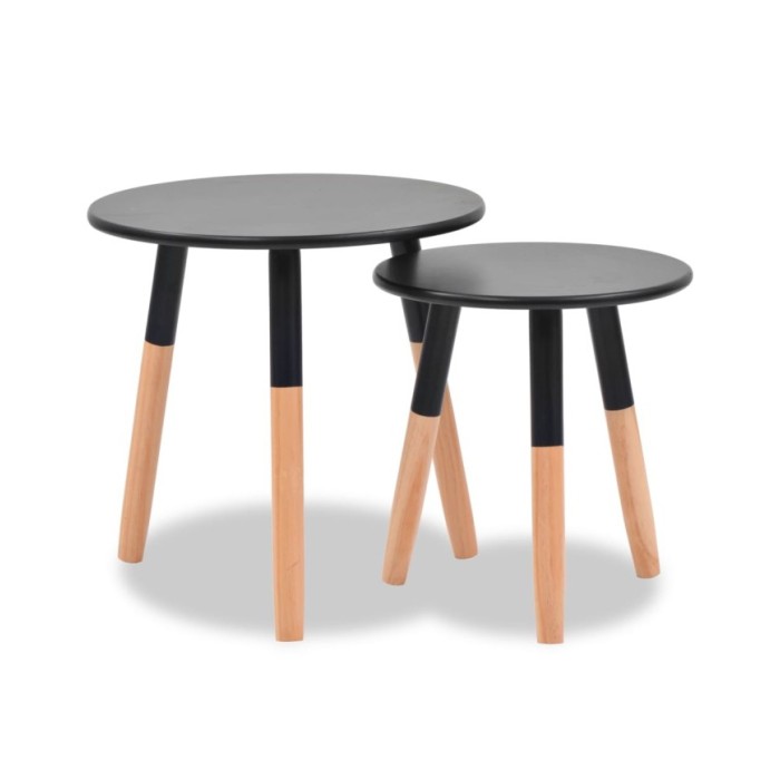 Ensemble de tables d'appoint 2 pcs Bois de pin massif Noir