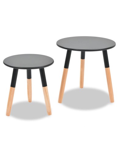 Ensemble de tables d'appoint 2 pcs Bois de pin massif Noir