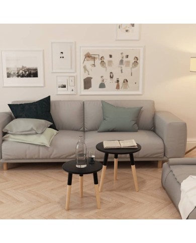 Ensemble de tables d'appoint 2 pcs Bois de pin massif Noir