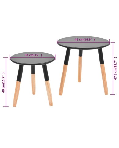Ensemble de tables d'appoint 2 pcs Bois de pin massif Noir