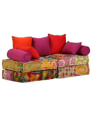 Pouf modulaire à 2 places Patchwork Tissu