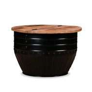 Table basse Bois de récupération massif Forme de baril Noir