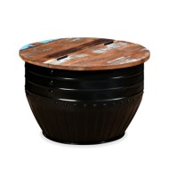 Table basse Bois de récupération massif Forme de baril Noir
