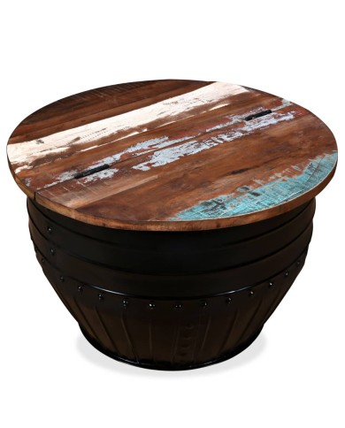 Table basse Bois de récupération massif Forme de baril Noir