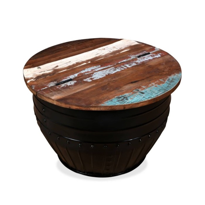 Table basse Bois de récupération massif Forme de baril Noir