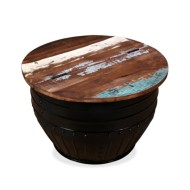 Table basse Bois de récupération massif Forme de baril Noir