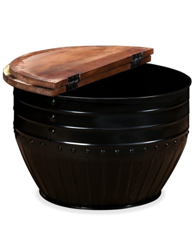 Table basse Bois de récupération massif Forme de baril Noir