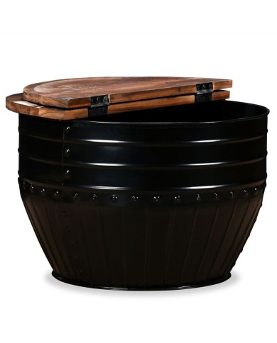 Table basse Bois de récupération massif Forme de baril Noir