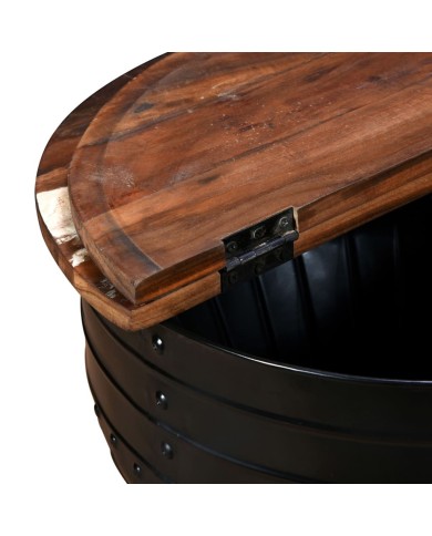 Table basse Bois de récupération massif Forme de baril Noir