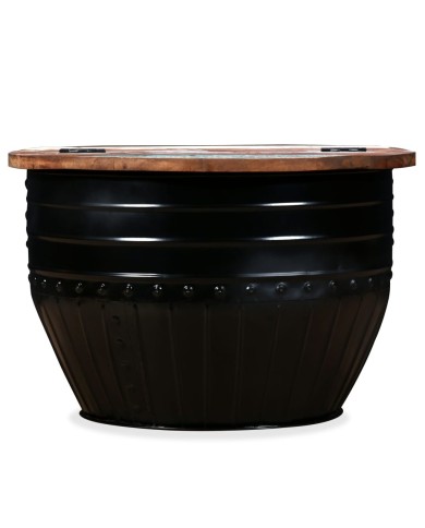 Table basse Bois de récupération massif Forme de baril Noir
