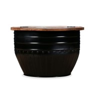 Table basse Bois de récupération massif Forme de baril Noir
