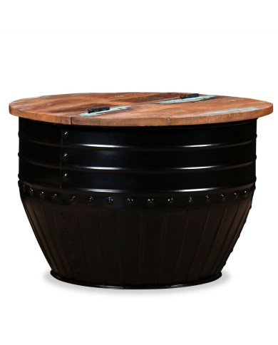 Table basse Bois de récupération massif Forme de baril Noir