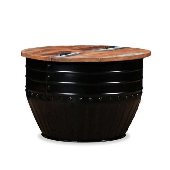 Table basse Bois de récupération massif Forme de baril Noir