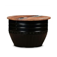 Table basse Bois de récupération massif Forme de baril Noir