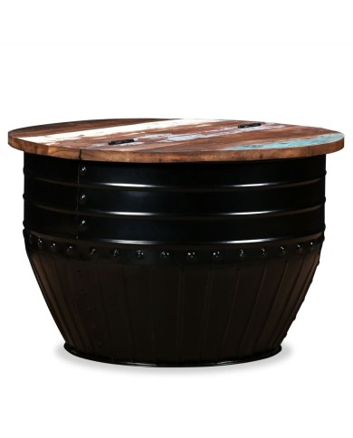 Table basse Bois de récupération massif Forme de baril Noir