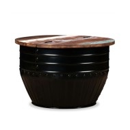 Table basse Bois de récupération massif Forme de baril Noir
