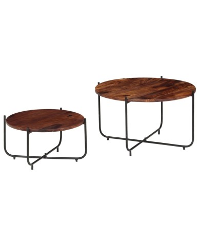 Ensemble de table basse 2 pcs Bois de Sesham massif 60 x 35 cm