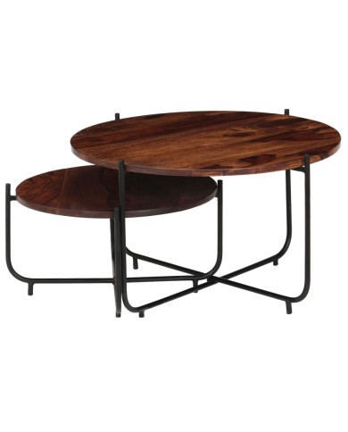 Ensemble de table basse 2 pcs Bois de Sesham massif 60 x 35 cm