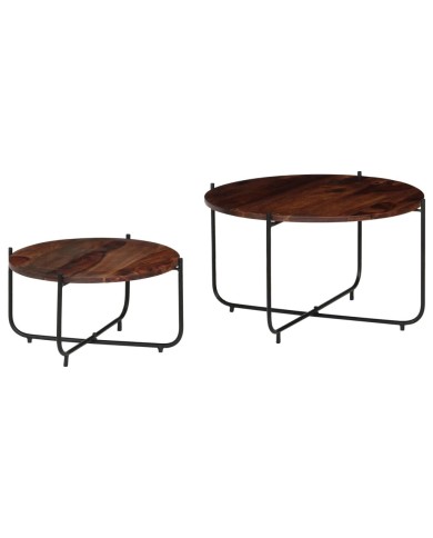 Ensemble de table basse 2 pcs Bois de Sesham massif 60 x 35 cm