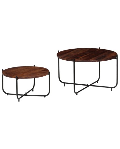 Ensemble de table basse 2 pcs Bois de Sesham massif 60 x 35 cm