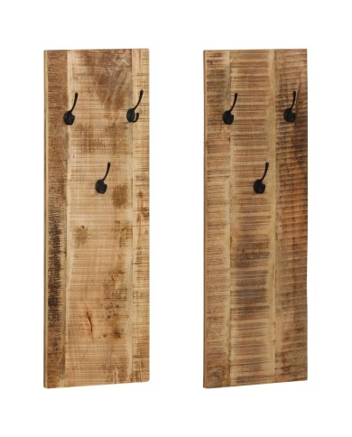 Porte-manteau mural 2 pcs Bois de manguier massif 36x110x3 cm