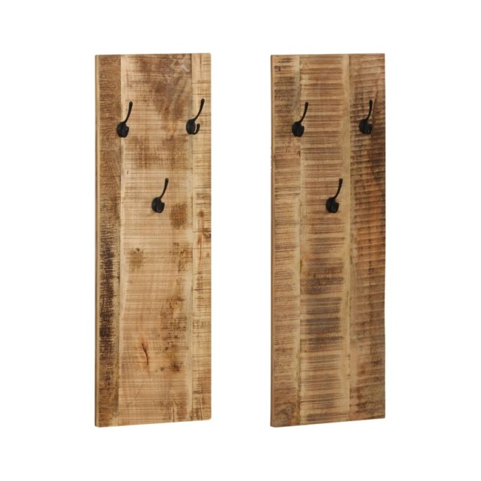 Porte-manteau mural 2 pcs Bois de manguier massif 36x110x3 cm