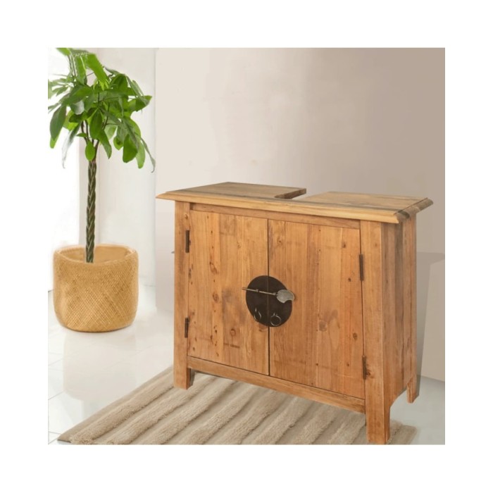 Meuble-lavabo de salle de bains pin massif recyclé 70x32x63 cm