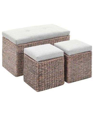 Banc avec 2 poufs Jacinthe d'eau Gris