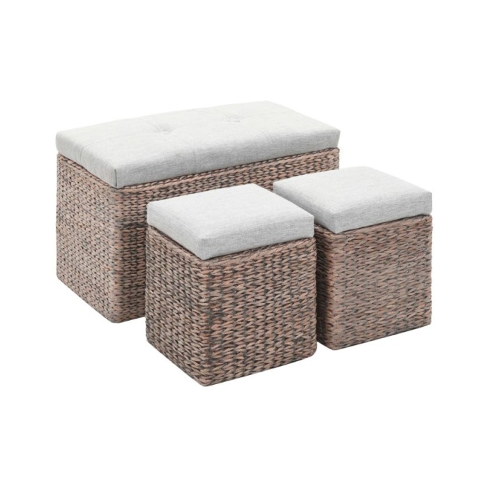 Banc avec 2 poufs Jacinthe d'eau Gris