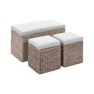 Banc avec 2 poufs Jacinthe d'eau Gris