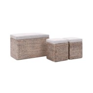Banc avec 2 poufs Jacinthe d'eau Gris