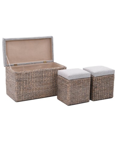 Banc avec 2 poufs Jacinthe d'eau Gris