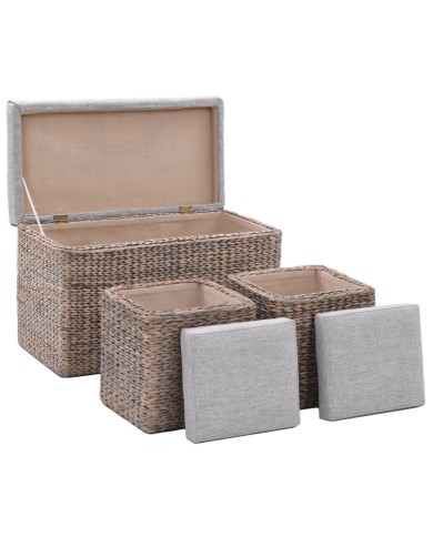 Banc avec 2 poufs Jacinthe d'eau Gris