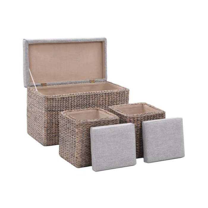 Banc avec 2 poufs Jacinthe d'eau Gris