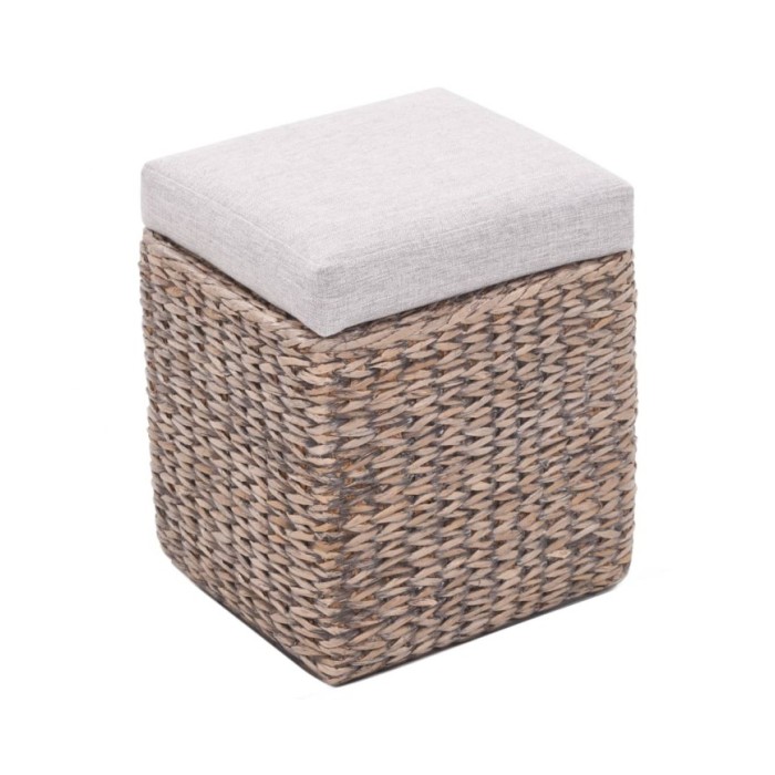 Banc avec 2 poufs Jacinthe d'eau Gris