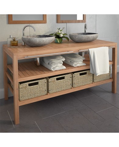 Meuble de salle de bains avec 4 paniers Teck massif 132x45x75cm