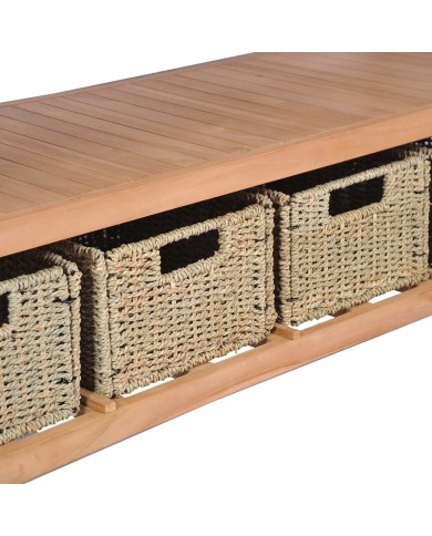 Meuble de salle de bains avec 4 paniers Teck massif 132x45x75cm