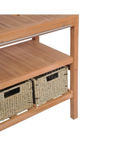 Meuble de salle de bains avec 4 paniers Teck massif 132x45x75cm