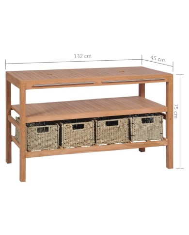 Meuble de salle de bains avec 4 paniers Teck massif 132x45x75cm
