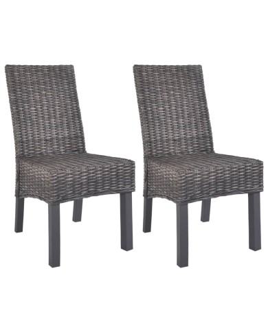 Chaises à dîner 2 pcs Marron Rotin kubu et bois de manguier