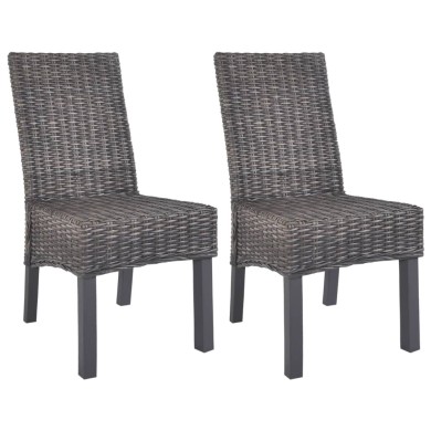 Chaises à dîner 2 pcs Marron Rotin kubu et bois de manguier