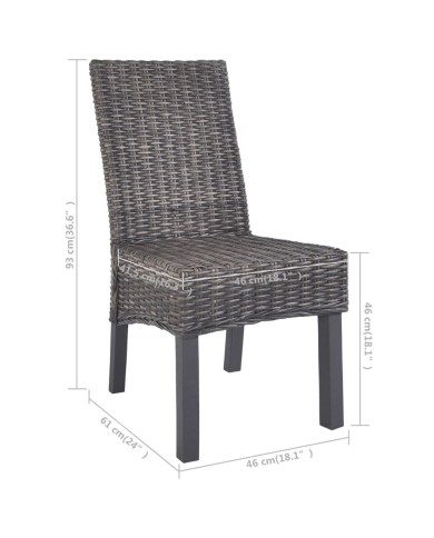 Chaises à dîner 2 pcs Marron Rotin kubu et bois de manguier