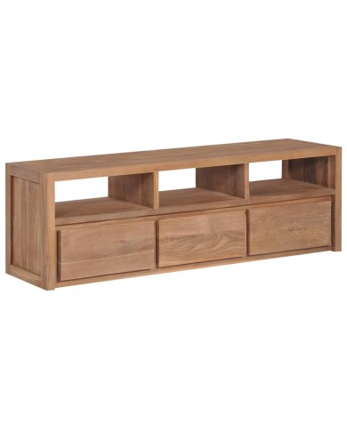 Meuble TV Bois massif de teck et finition naturelle 120x30x40cm