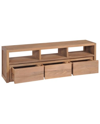 Meuble TV Bois massif de teck et finition naturelle 120x30x40cm
