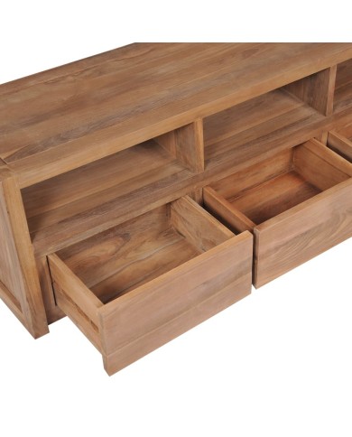Meuble TV Bois massif de teck et finition naturelle 120x30x40cm