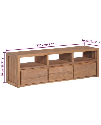 Meuble TV Bois massif de teck et finition naturelle 120x30x40cm