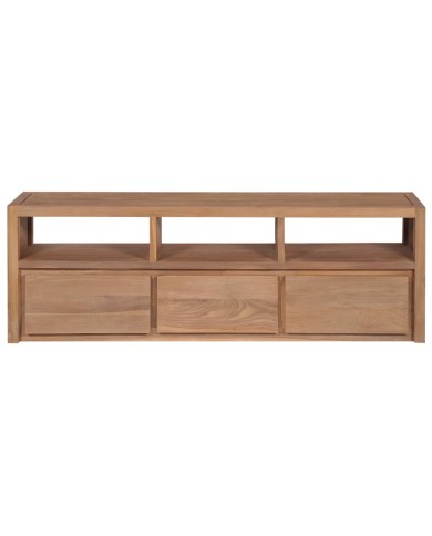 Meuble TV Bois massif de teck et finition naturelle 120x30x40cm