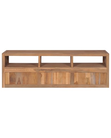 Meuble TV Bois massif de teck et finition naturelle 120x30x40cm